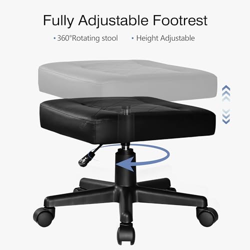 VECELO Under Desk Footrest, PU Ergonomic Foot Rest with Wheels, Comfort Padding, Height Adjustable for Relieving Leg Pain, Stiffness, Black - color: Black
