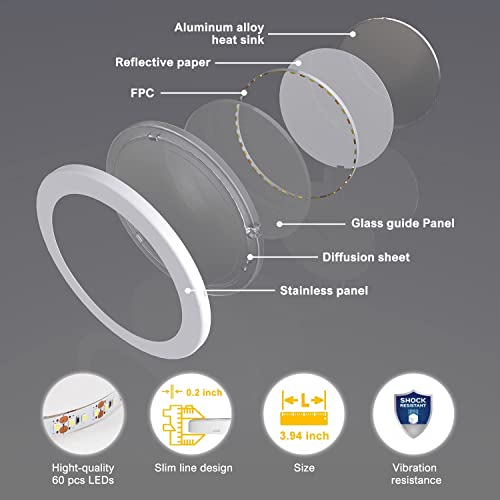 VST Under Cabinet Mini Panel Lighting 6PCS 3.94inch 12V 2.5W(Total 15W) with Wireless Dimmer Switch, Surface Mount Puck Light for Kitchen Van Truck Car Galley Downlight (Round White 4000K) - color: 6 Pack Round White
