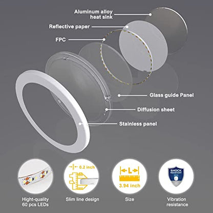 VST Under Cabinet Mini Panel Lighting 6PCS 3.94inch 12V 2.5W(Total 15W) with Wireless Dimmer Switch, Surface Mount Puck Light for Kitchen Van Truck Car Galley Downlight (Round White 4000K) - color: 6 Pack Round White