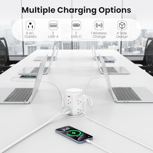 VILONG Pop Up Countertop Outlet with 15W Wireless Charger,4 USB/8 AC - color: White, size: 20W