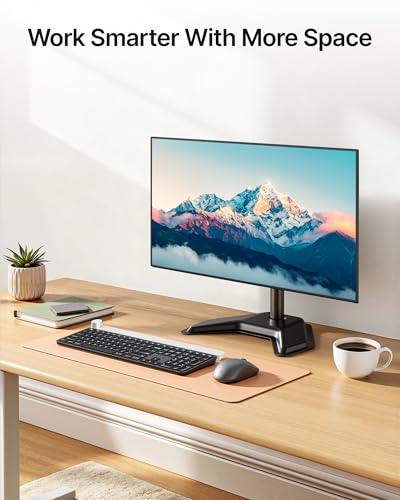 monTEK Freestanding Single Monitor Stand for 17-32" Screens, 22 lbs | Solid V-shaped base, single-screen full-motion arms, height adjustment, tilt, swivel, rotation and VESA 75/100 - size: Single Monitor