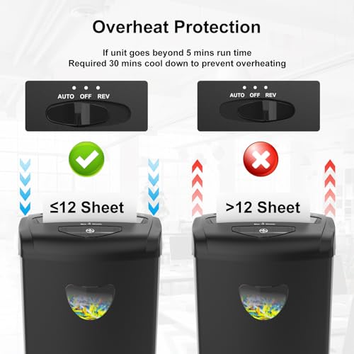 Paper Shredder for Home，Shred 12 Sheet Cross Cut,5.55-Gallon Basket, P-4 Security,Shred Paper/Cards/CDs/Staples/Clips - Jam Proof System for Home Office