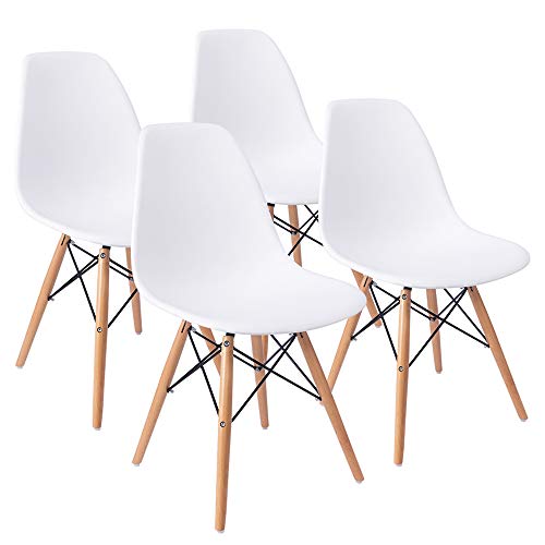 Furmax Modern Style Dining Chair Mid Century Modern DSW Chair, Shell Lounge Plastic Chair for Kitchen, Dining, Bedroom, Living Room Side Chairs Set of 4(White) - color: White