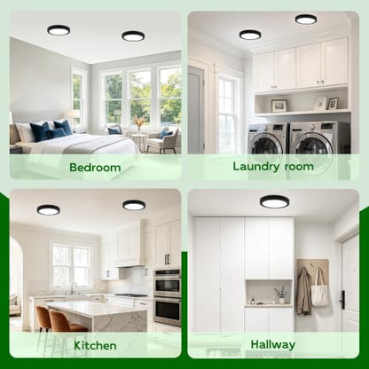hykolity 7Inch Selectable CCT LED Flush Mount Ceiling Light,1500LM,2 Pack | 15W 3000K/4000K/5000K, Edge-Lit Flush Mount Ceiling Light Fixture for Kitchen, Bedroom, Laundry and Closet Room,Black - color: Black, size: 7 inch