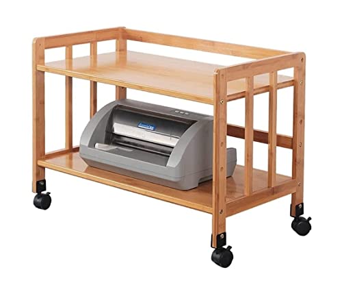 Free Standing 2 Tier Mobile Printer Stand with Lockable Rolling Wheels Wood Machine Storage Cart for Office and Home