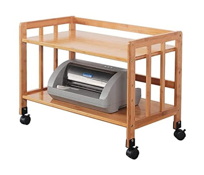 Free Standing 2 Tier Mobile Printer Stand with Lockable Rolling Wheels Wood Machine Storage Cart for Office and Home