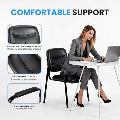 Simple Deluxe Waiting Room Guest Chair No Wheels Set of 2 with Padded Arm Rest, Conference Guests Chair for Reception, Meeting, Lobby, Home Dining, Desk Table Side, 2 Pack - color: Black, size: 2 Pack Standard Cushion