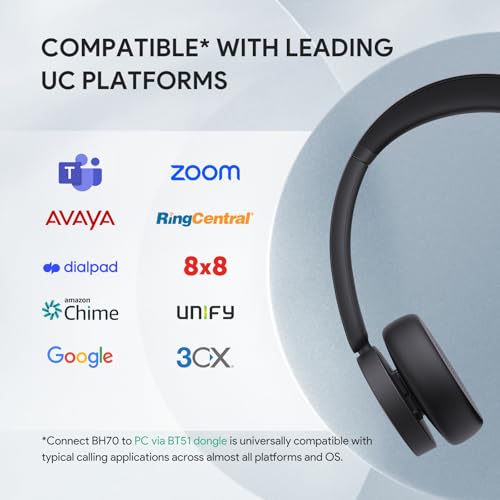 Yealink BH70 Teams Bluetooth Headset with Mic for Work, 35h Talk Battery - color: Black (Teams), style: Dual (USB-C to A)