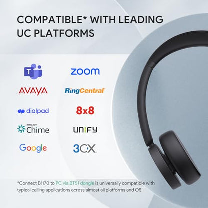 Yealink BH70 Teams Bluetooth Headset with Mic for Work, 35h Talk Battery - color: Black (Teams), style: Dual (USB-C to A)