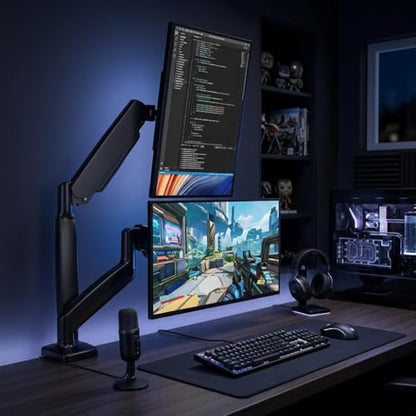 Dual Monitor Mount, Gas Spring Monitor Arm for 2 Monitors up to 32 Inches, Fully Adjustable VESA Desk Mount with C-Clamp and Grommet Base, Black