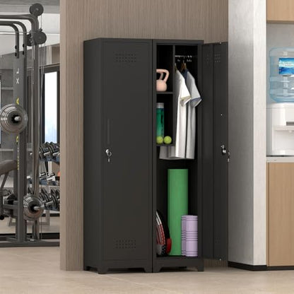 Metal Utility Closet with Hanging Rod,Narrow Broom Closet with Door,Slim Laundry Storage Cabinet for Bathroo,Gym,Living Room,Black - size: 15.75"D x 15.75"W x 64.96"H-Black