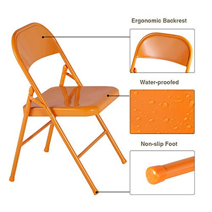 VECELO Metal Frame Steel Folding Mounted Chairs with Triple Braced & Double Hinged Back for Home Office,350-Pound Capacity,Orange, Pack of 4 - color: True Orange