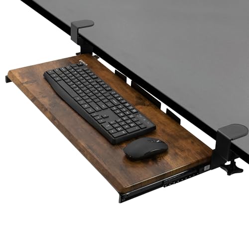 VIVO Vintage Brown Large 27 x 11 in Under Desk Keyboard Tray, MOUNT-KB05N | Keyboard Tray for Typing, Slide Out Platform, Rustic, Extra Sturdy C-Clamp Mount System, Computer Drawer, Black Frame - color: Vintage Brown, size: 27 inch