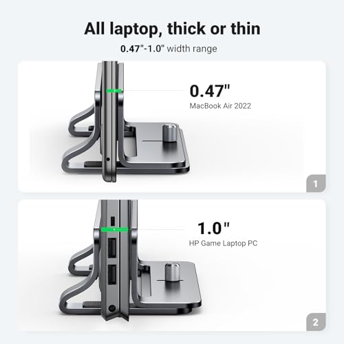 UGREEN Vertical Laptop Stand Holder for Desk Compatible with MacBook Pro, MacBook Air Stand Vertical Aluminum Adjustable for Up to 17.3 Inch Gaming Laptop, Gray - color: Silver Gray