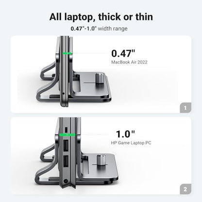 UGREEN Vertical Laptop Stand Holder for Desk Compatible with MacBook Pro, MacBook Air Stand Vertical Aluminum Adjustable for Up to 17.3 Inch Gaming Laptop, Gray - color: Silver Gray