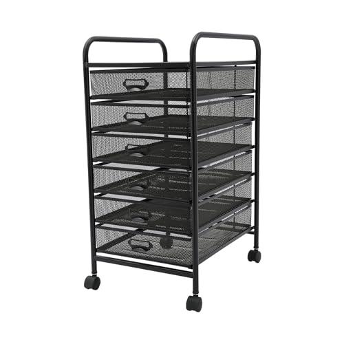 Rolling File Cabinet with 6 Drawers, Filing Cart Under Desk Storage Office Organizer with Table Top & Wheels, Utility Cart File Folder Printer Stand, L11.8×D15×H24.4in, Black - size: 6 Tier