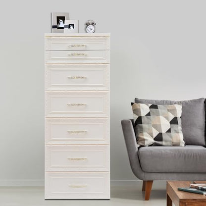 6-Drawer Narrow Storage Cabinet, Slim Rolling Cart, Mobile Plastic Cart Container with Pull Handles, Built-in Wheels, for Living Room, Kitchen, Bathroom, Office, 15 * 12.6 * 39.4in, Beige