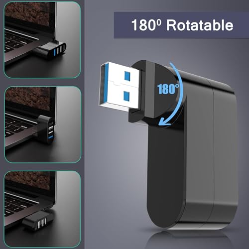 VIENON 4-Port USB 3.0 Hub [90°/180° Degree Rotatable], USB Splitter with PD-in 5W USB C Port, USB Extender for Laptop, Car, iMac, MacBook Air, MacBook Pro, and More - style: USB 3.0 Hub