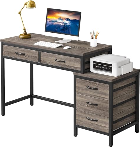 Tribesigns Computer Desk with 5 Drawers, Reversible Home Office Desks - color: Grey