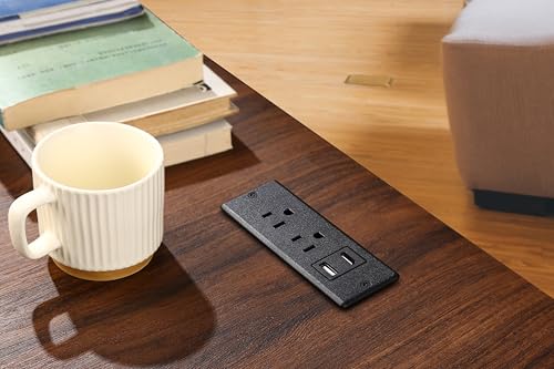 Recessed Power Strip with USB-C 20W and USB-A, 2 AC Outlets, in-Desk Flush Mount Power Strip, 125V 12A 1500W, for Desk Countertop Kitchen Island (Black, 4.9FT) - size: 4.9FT, style: 20W