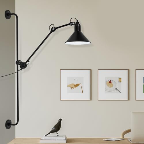 Swing Arm Wall Lamp Black Vintage Industrial Wall Sconce 360 Degree Rotatable Sconces Wall Lighting Adjustable Rocker Wall Mounted Reading Light Fixture for Indoor Bedroom Living Room Bedside