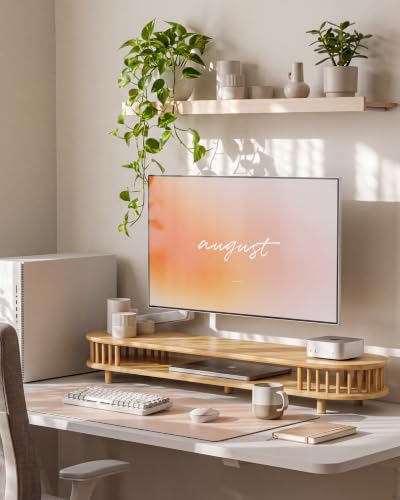 42 Inch Curved Dual Monitor Stand Riser with Spindle Rods - color: Bamboo, size: 42 inch-1