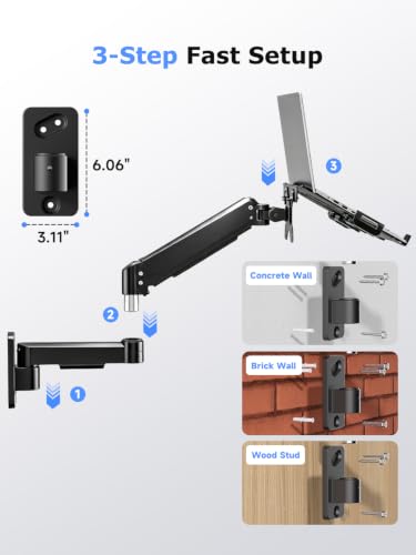 suptek Single Monitor Wall Mount with Laptop Tray for 13 to 18 Inch, Gas Spring Monitor Arm Wall Mount Holds Up to 11KG/24lbs, Full Motion Adjustable,VESA Mount 75x75/100x100mm - style: Laptop Wall Mount