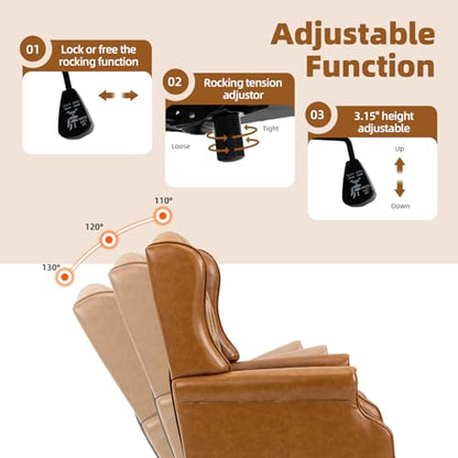 Upgraded 2026 Executive Desk Chair, Ergonomic Recliner Chair,Brown | Faux Leather Wingback Home Office Chair with Nail Head Trim & Tufted Back, Big and Tall Office Chair for Home and Living Room - color: Brown, style: Modern