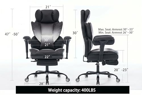 Big and Tall Gaming Office Chair 400lbs - Heavy Duty Ergonomic Computer Desk Chair with Footrest, Adjustable Armrests, High Back PU Leather with Racing Style (Black/White) - color: Black/White