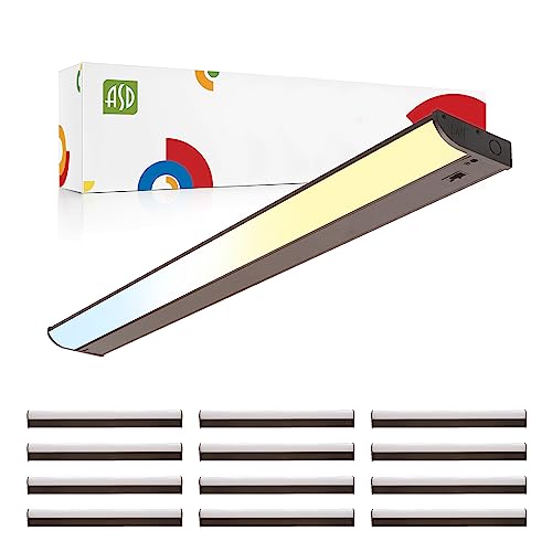 ASD 12 Pack LED Under Cabinet Lighting, 32 inch 16W 1057 LM, Dimmable Hardwired Under Cabinet Lights for Kitchen, 3000K/4000K/5000K, Under Counter Light Fixtures, ETL, Bronze, Bullnose Design - color: 32 Inch Bronze, size: 12 Pack
