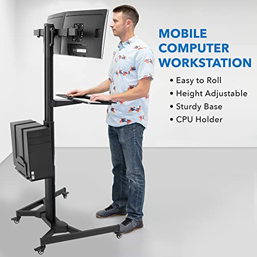 Mount-It! Dual Monitor Computer Cart – Mobile Standing Desk with Wheels, Rolling Workstation with Keyboard Tray, CPU Holder, and Adjustable Screen Mount for Office, Medical, or Warehouse - style: 2 Monitors