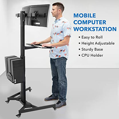 Mount-It! Dual Monitor Computer Cart – Mobile Standing Desk with Wheels, Rolling Workstation with Keyboard Tray, CPU Holder, and Adjustable Screen Mount for Office, Medical, or Warehouse - style: 2 Monitors