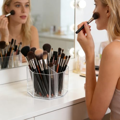 Acrylic Makeup Brush Holder, 360°Rotating Makeup Brush Organizer with 5 Grids, Clear Makeup Holder for Courtup, Bathroom Vanity Desktop Organizer (Rhombus) - size: Rhombus-6.5in
