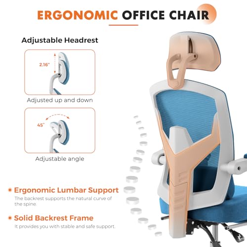 Sweetcrispy Ergonomic Office Desk Chair, Swivel Computer Chair | High-Back Mesh, 360° Rolling Work, Comfy Arms, Home Office Bedroom Study Student, Blue - color: Blue