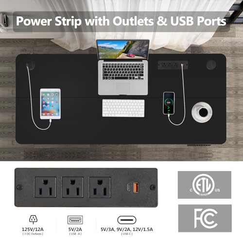 48''×24'' Electric Standing Desk with Power Outlets & Wheels, Black - color: Black, size: 48×24''