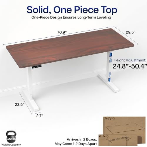 VIVO Dark Walnut 71 x 30 in Standing Desk, DESK-KIT-2EW71D - color: Dark Walnut Top / White Frame, size: 71 x 30 inch