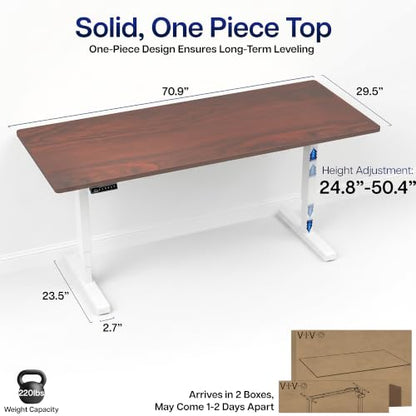 VIVO Dark Walnut 71 x 30 in Standing Desk, DESK-KIT-2EW71D - color: Dark Walnut Top / White Frame, size: 71 x 30 inch