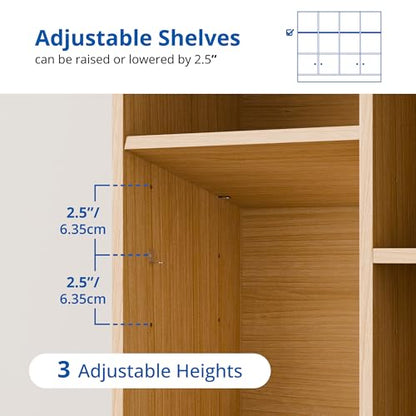Cozy Castle Oak Wood Bookcase, 12 Cube Display Shelf with 4 Doors, 3 Tier Open Bookshelf with Adjustable Shelves for Living Room, Home Office, Entryway - color: Oak