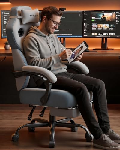 GTPLAYER Big & Tall Gaming Chair, Wide Seat with Footrest, Gray - color: 05 Gray