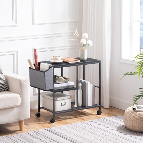 MAHANCRIS Printer Stand with Storage Bag, 3-Tier Mobile Under Desk Printer Cart with Wheels, Wooden Rolling Printer Table, Organizer Shelf for Study, Office, Living Room, Black PTHB2201 - color: Black