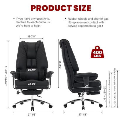 EXCEBET Big and Tall Office Chair 400lbs Wide Seat, Leather High Back Executive Office Chair with Lumbar Support, Ergonomic Chairs Padded Armrests & Thick Cushion (Mesh Dark Black) - color: Mesh Dark Black