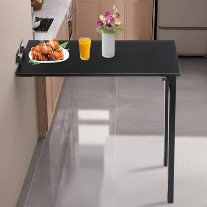 Folding Table Folding Dining Table with 132 Lbs Load Capacity & Spacious Desktop(29.5*15.7 In) Tall Fold Down Dining Desk Wall Mounted Foldable Desk for Study Rooms, Home Offices, Lounges(Black) - color: Black