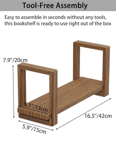 100% Solid Wood Adjustable Desktop Bookshelf, Retro Tabletop Bookshelf, Desk Shelf Holder for Living Room, Home, Office, Perfect for Magazine, Books, Cookbooks, No Tools Required to Assemble (Brown) - color: Brown