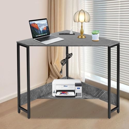 Corner Desk with Outlets and USB Ports, Small Space Saving Computer Desk, Modern Design with Excellent Load Bearing for Home Office