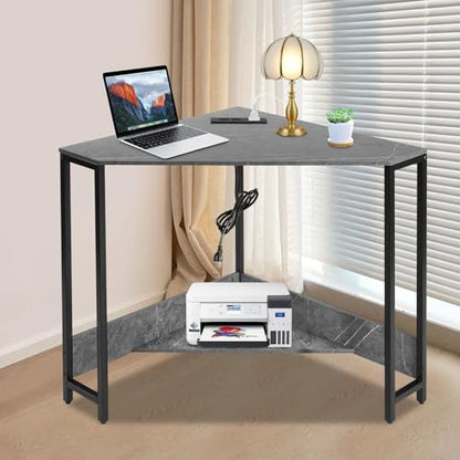 Corner Desk with Outlets and USB Ports, Small Space Saving Computer Desk, Modern Design with Excellent Load Bearing for Home Office