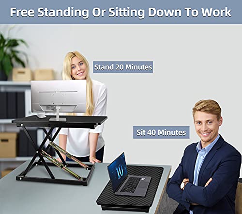 Standing Desk Converter, Height Adjustable Sit Stand Desk Converter, Fully Assembled Monitor Desk Riser for Standing or Sitting, Black, Pattern - color: Pattern-24in