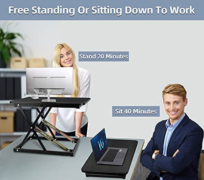 Standing Desk Converter, Height Adjustable Sit Stand Desk Converter, Fully Assembled Monitor Desk Riser for Standing or Sitting, Black, Pattern - color: Pattern-24in