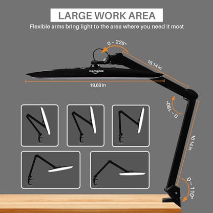 20-Inch LED Desk Lamp with Clamp, 24W 2200LM, Protected Arm, Black | 117 SMD LEDs deliver eye-caring daylight illumination with 4 brightness levels and reinforced dual metal arms - size: BLACK-NonCCT-Protective