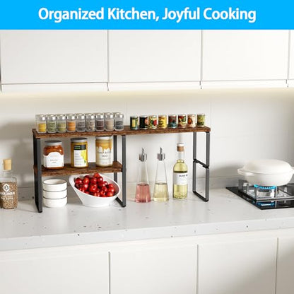 Golener Kitchen Counter Organizer, Countertop Shelf, Adjustable, Stackable - color: Rustic Brown, size: Medium