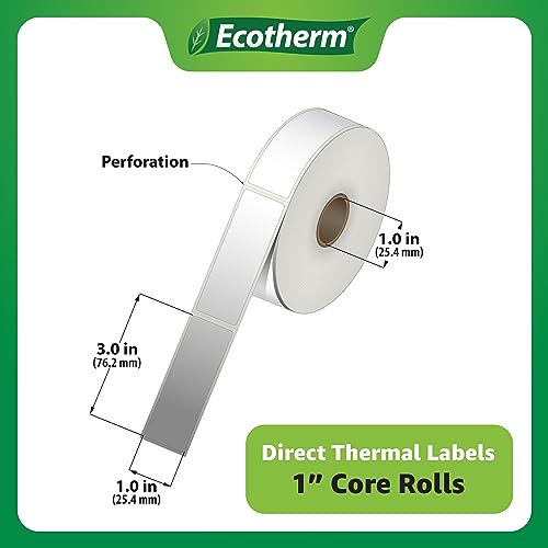 1" x 3" Thermal Labels | 4 Rolls | 2720 Labels | fits Zebra, Godex, Arkscan, iDPRT, Offnova Thermal Label Printers and More | Blank White Adhesive Stickers by Ecotherm - size: 1 x 3 - 2720 Labels